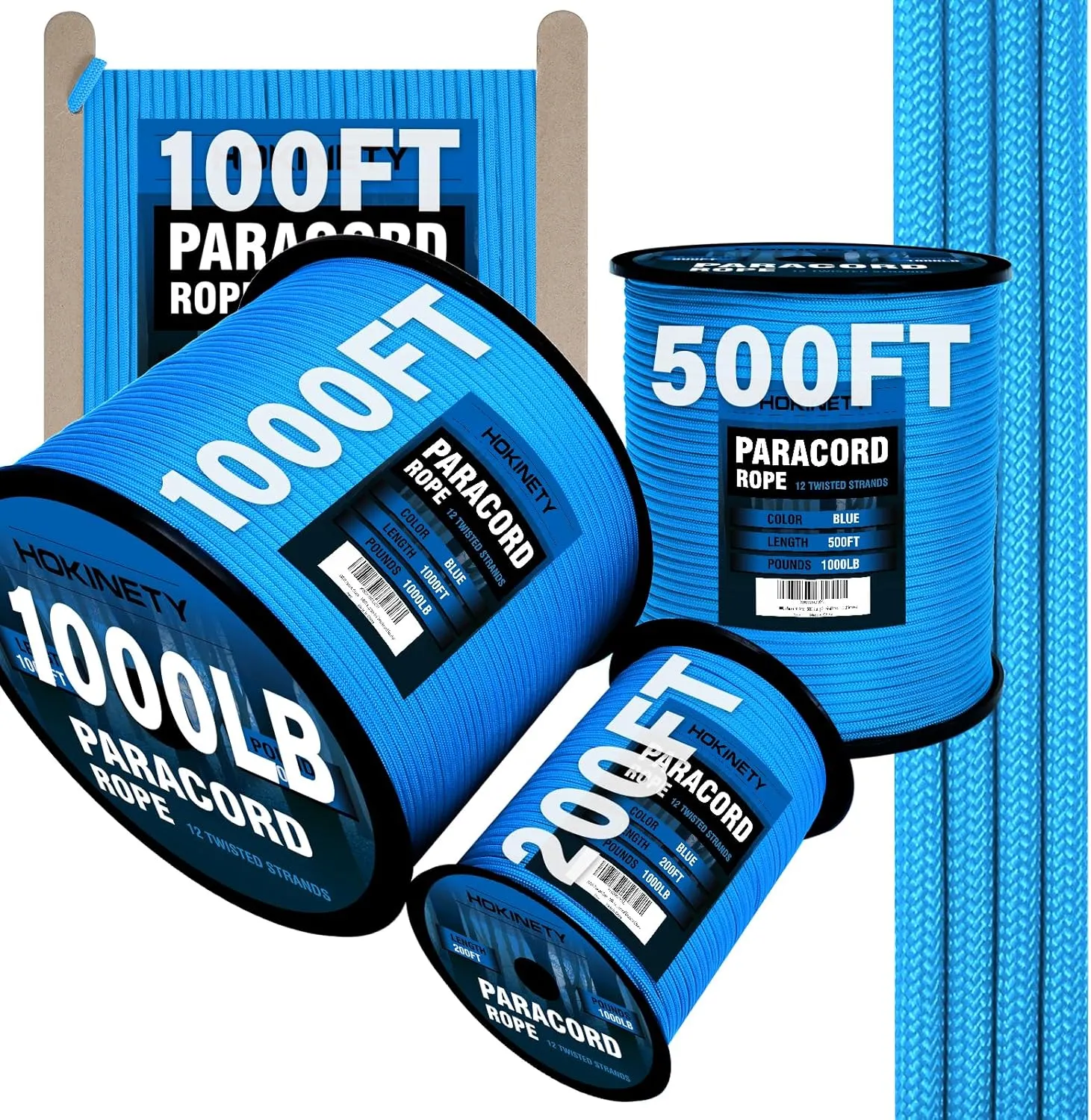 1000Ib Paracord Rope - 100ft / 200ft / 500ft / 1000ft 4mm,12 Strand Parachute Spool Cord,para Cord Lanyard for Camping,Hammock,Clothsline,Hiking,Fishing,Survival braceletand Survival - Blue 1000FT