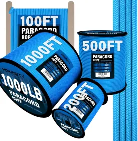 1000Ib Paracord Rope - 100ft / 200ft / 500ft / 1000ft 4mm,12 Strand Parachute Spool Cord,para Cord Lanyard for Camping,Hammock,Clothsline,Hiking,Fishing,Survival braceletand Survival - Blue 1000FT