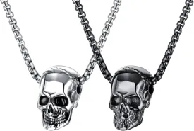 2 Pcs Skull Necklace Gothic Punk Rock Hip Hop Pendant Necklace Cool Amulet Pendant Necklace for Men - Black Silver
