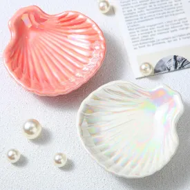 2 Set Shell Jewelry Dish Ceramic Ring Cute Jewelry Tray Decorative Trinket Dish for Earrings Necklaces Keys, Gift for Mother Women