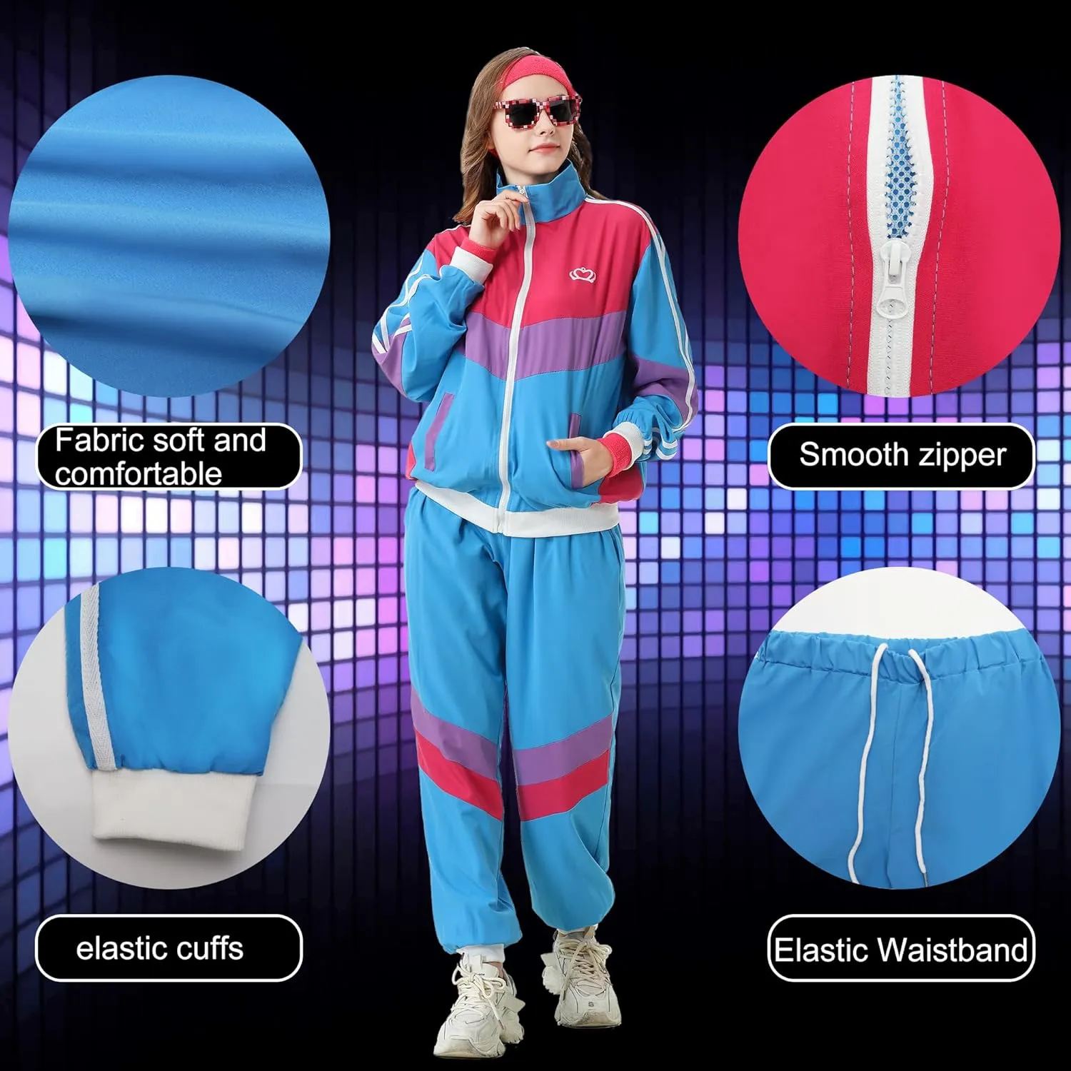 80s Tracksuit for Men Women Retro Windbreaker Set 80s 90s Outfit for Men 80s Track Suit for Couple 90s Shell Suit