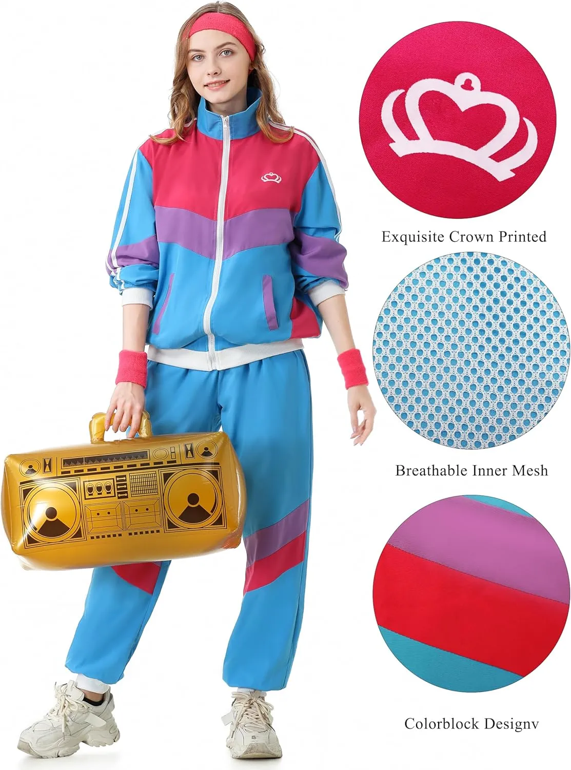 80s Tracksuit for Men Women Retro Windbreaker Set 80s 90s Outfit for Men 80s Track Suit for Couple 90s Shell Suit
