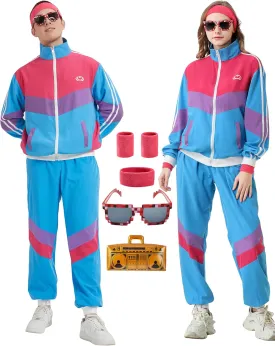 80s Tracksuit for Men Women Retro Windbreaker Set 80s 90s Outfit for Men 80s Track Suit for Couple 90s Shell Suit