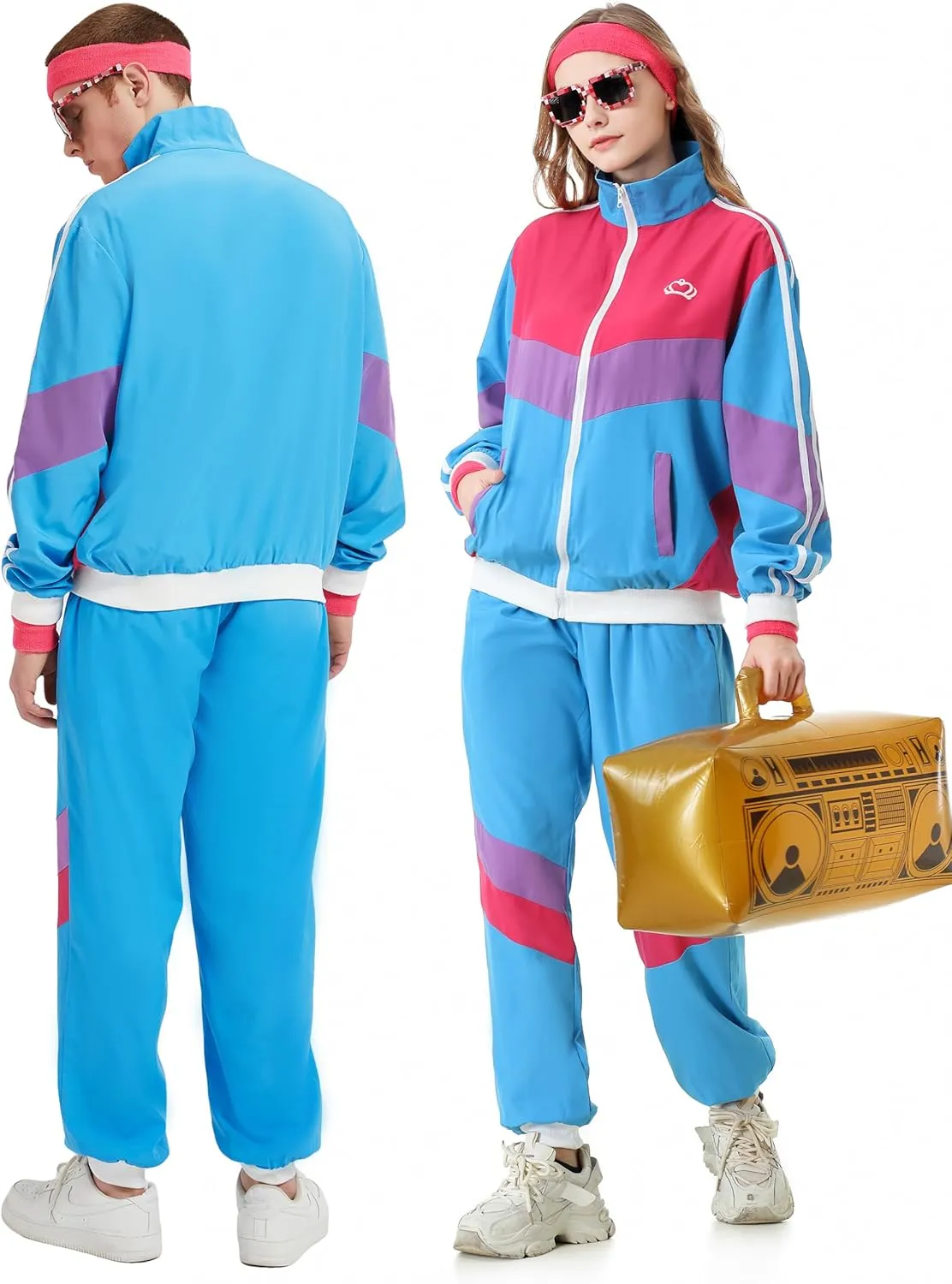 80s Tracksuit for Men Women Retro Windbreaker Set 80s 90s Outfit for Men 80s Track Suit for Couple 90s Shell Suit