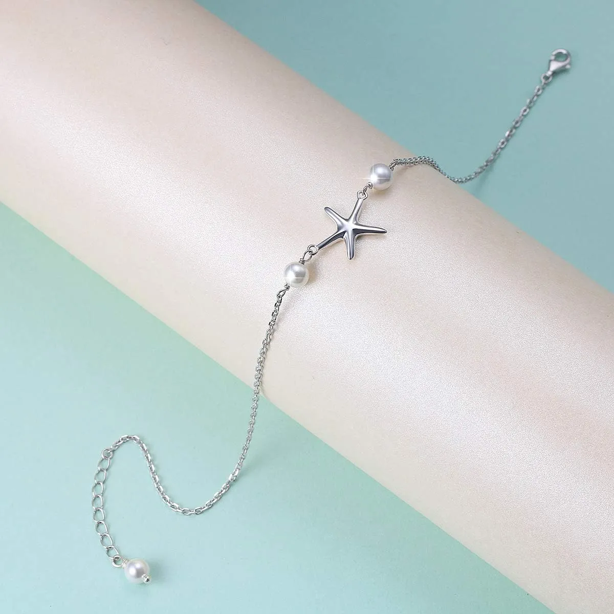 Anklet for Women S925 Sterling Silver Adjustable Foot Evil Eye Starfish Heart Bead Butterfly Celtic Knot Cross Multilayer Layered Ankle Bracelet Jewelry