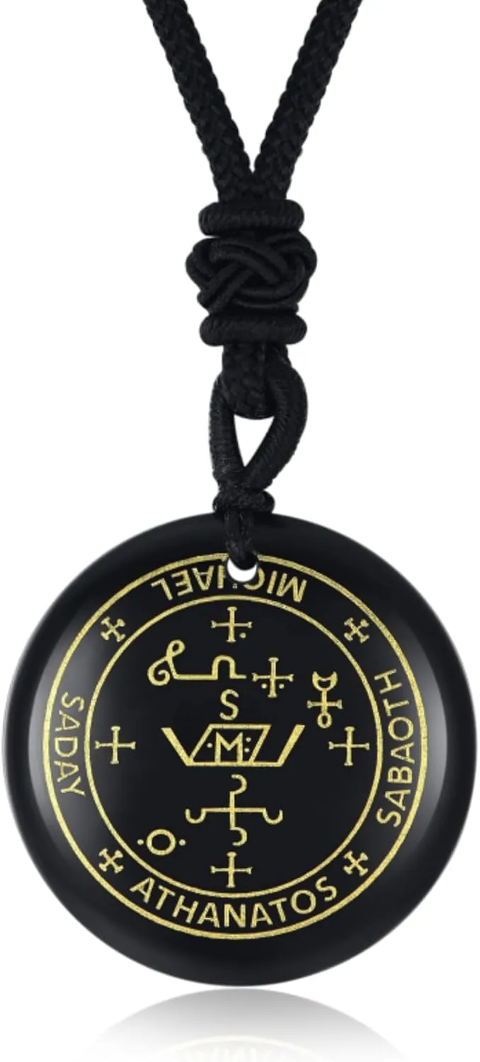 Archangel Michael Necklace, Men's Genuine Black Agate Protection Amulet
