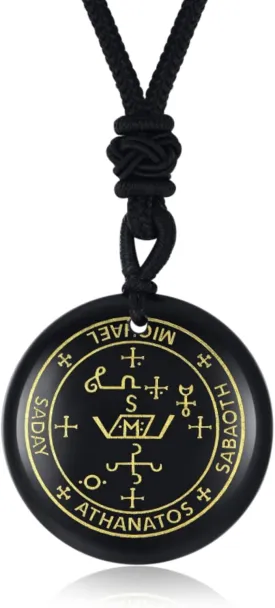 Archangel Michael Necklace, Men's Genuine Black Agate Protection Amulet