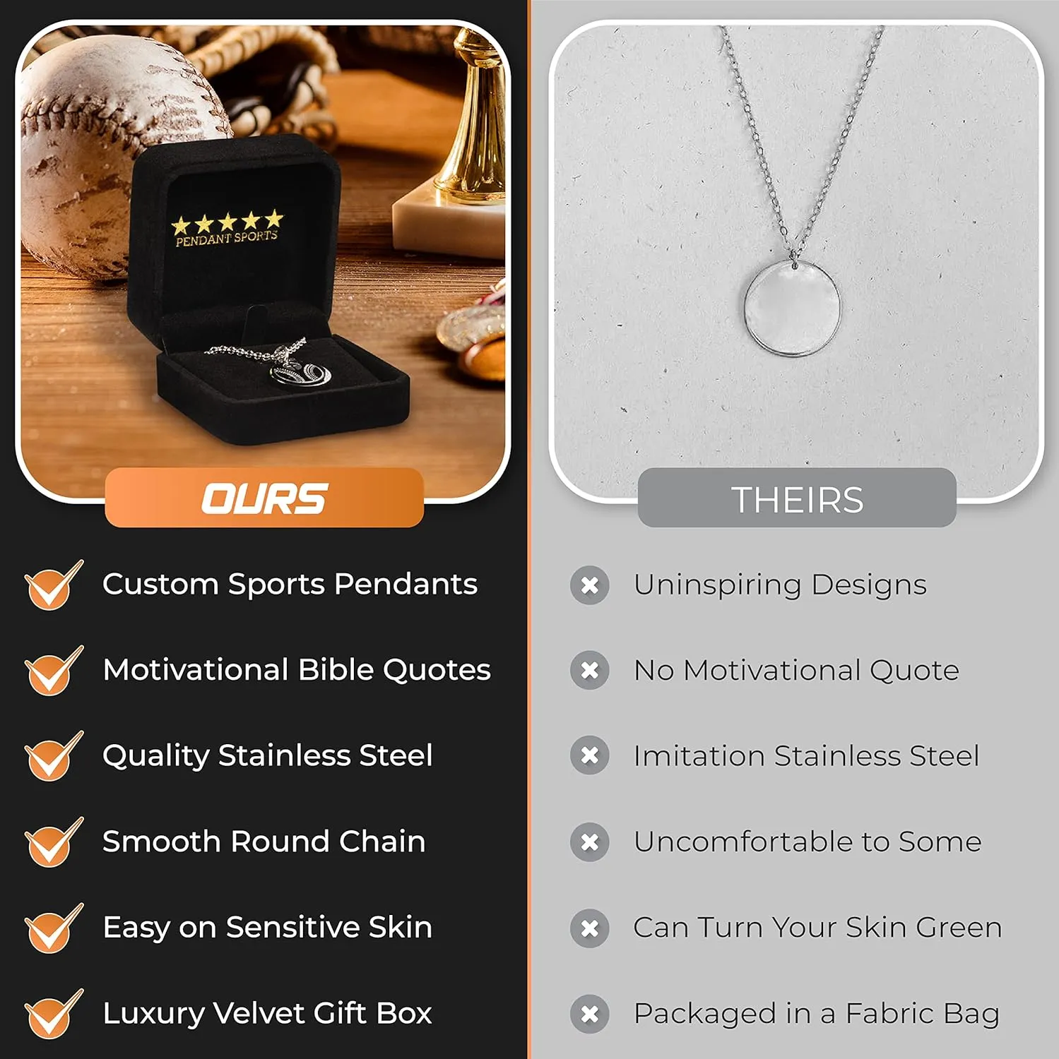 Athletes Necklace With Inspiring Bible Quote ?C Choose Your Quote, Silver Cross Necklace for Men and Women That Love Sports ?C Makes a Unique, Inspiring Gift for Athletes. Baseball, Basketball, Football, Hockey and Soccer Available.