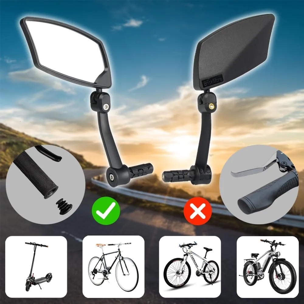 Bar End Bike Mirrors 1 PAIR, HighDefinition Convex Scratch Resistant Glass Lens E-Bike Mirror,Safe Rearview Mountain Bike Mirror for Left and Right Side BT-018
