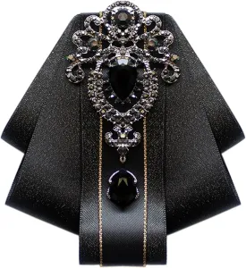 Bow Ties for Men Wedding Suit Banquet Dress Fashion Silk Solid Pre-Tied Crystal Brooch Pins Bow tie