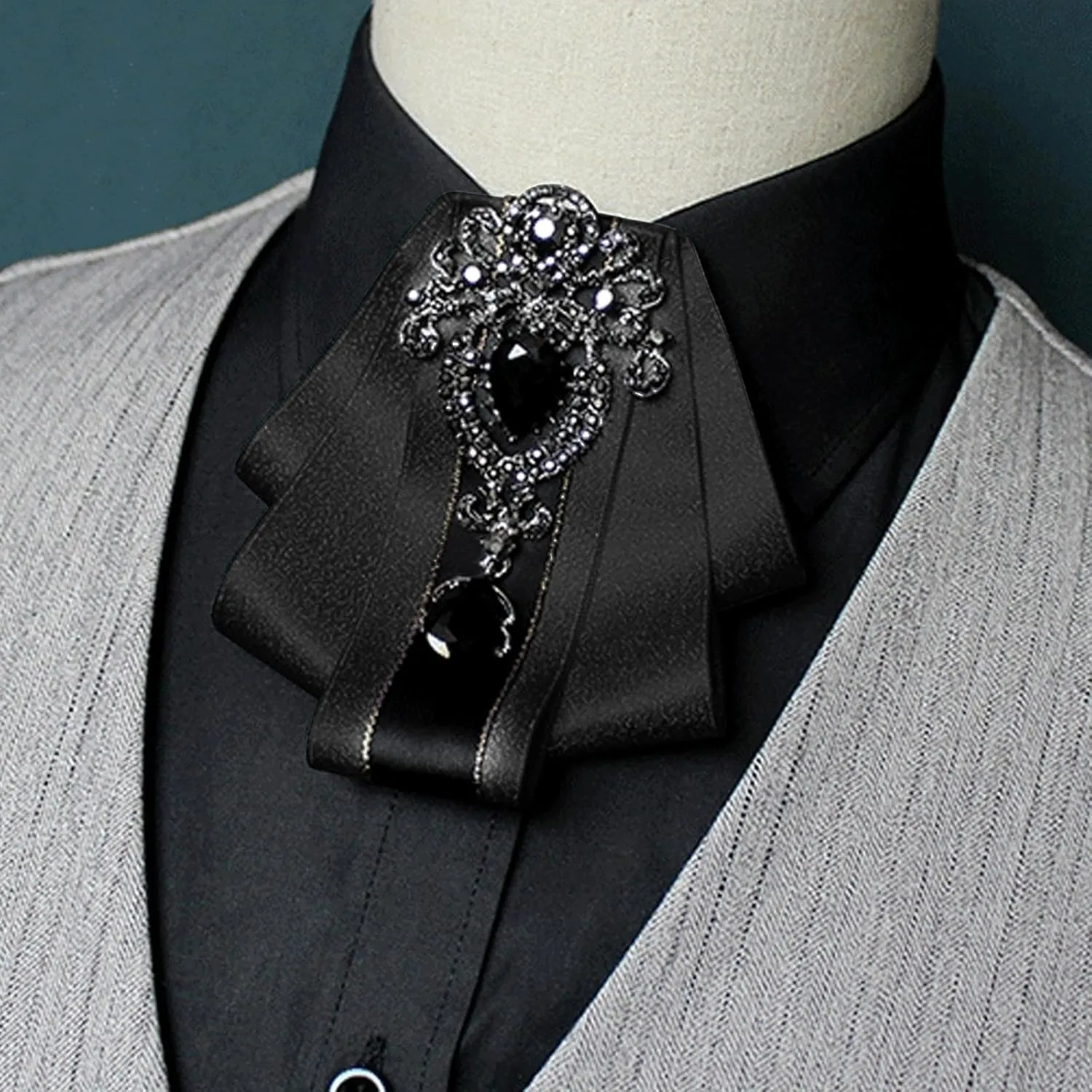 Bow Ties for Men Wedding Suit Banquet Dress Fashion Silk Solid Pre-Tied Crystal Brooch Pins Bow tie