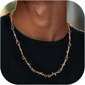 ChainsHouse Barbed Wire Necklace Punk Thorns Chain Necklace for Men Women, 6mm Wide Stainless Steel/Black Metal/18K Gold Plated Hiphop Rock Jewelry, 18-22Inch