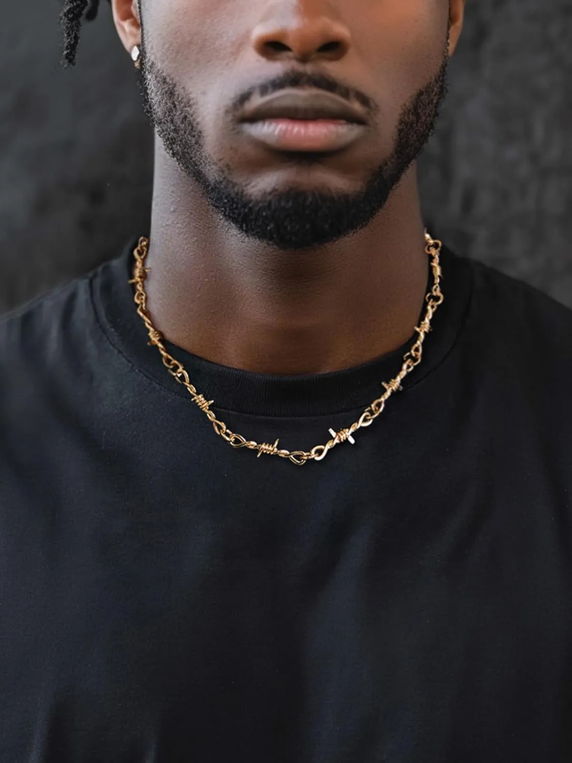 ChainsHouse Barbed Wire Necklace Punk Thorns Chain Necklace for Men Women, 6mm Wide Stainless Steel/Black Metal/18K Gold Plated Hiphop Rock Jewelry, 18-22Inch