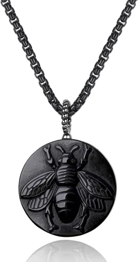 COAI Black Obsidian Necklace for Men Women, Bee Pendant Crystal Necklace