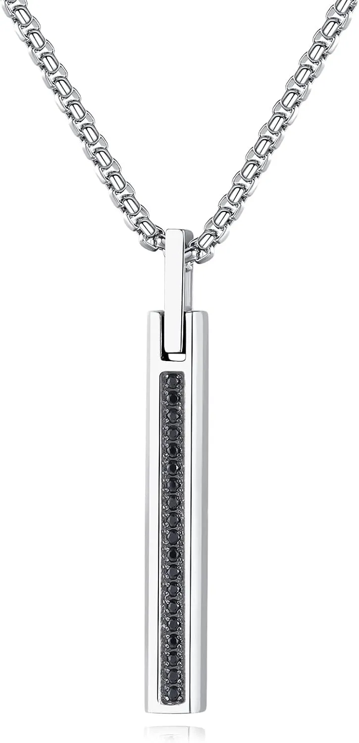COAI CZ Paved Simple Bar Stainless Steel Necklace for Men Silver/Gold, 20-24" Box Chain Necklace