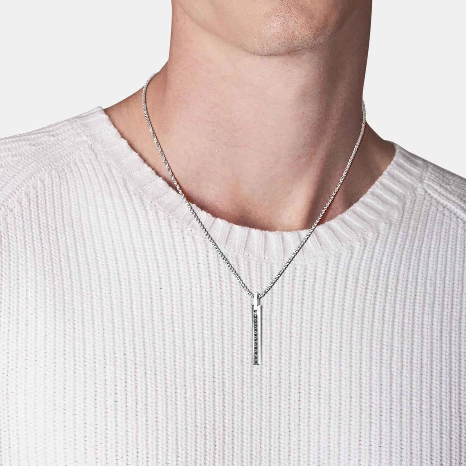 COAI CZ Paved Simple Bar Stainless Steel Necklace for Men Silver/Gold, 20-24" Box Chain Necklace