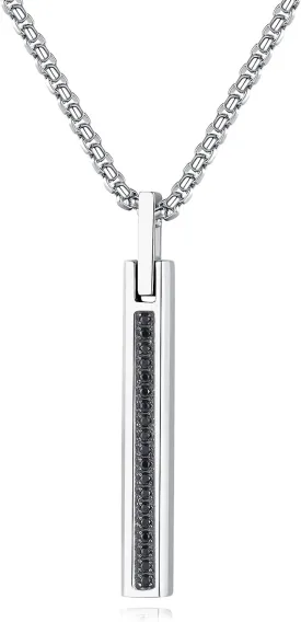COAI CZ Paved Simple Bar Stainless Steel Necklace for Men Silver/Gold, 20-24" Box Chain Necklace