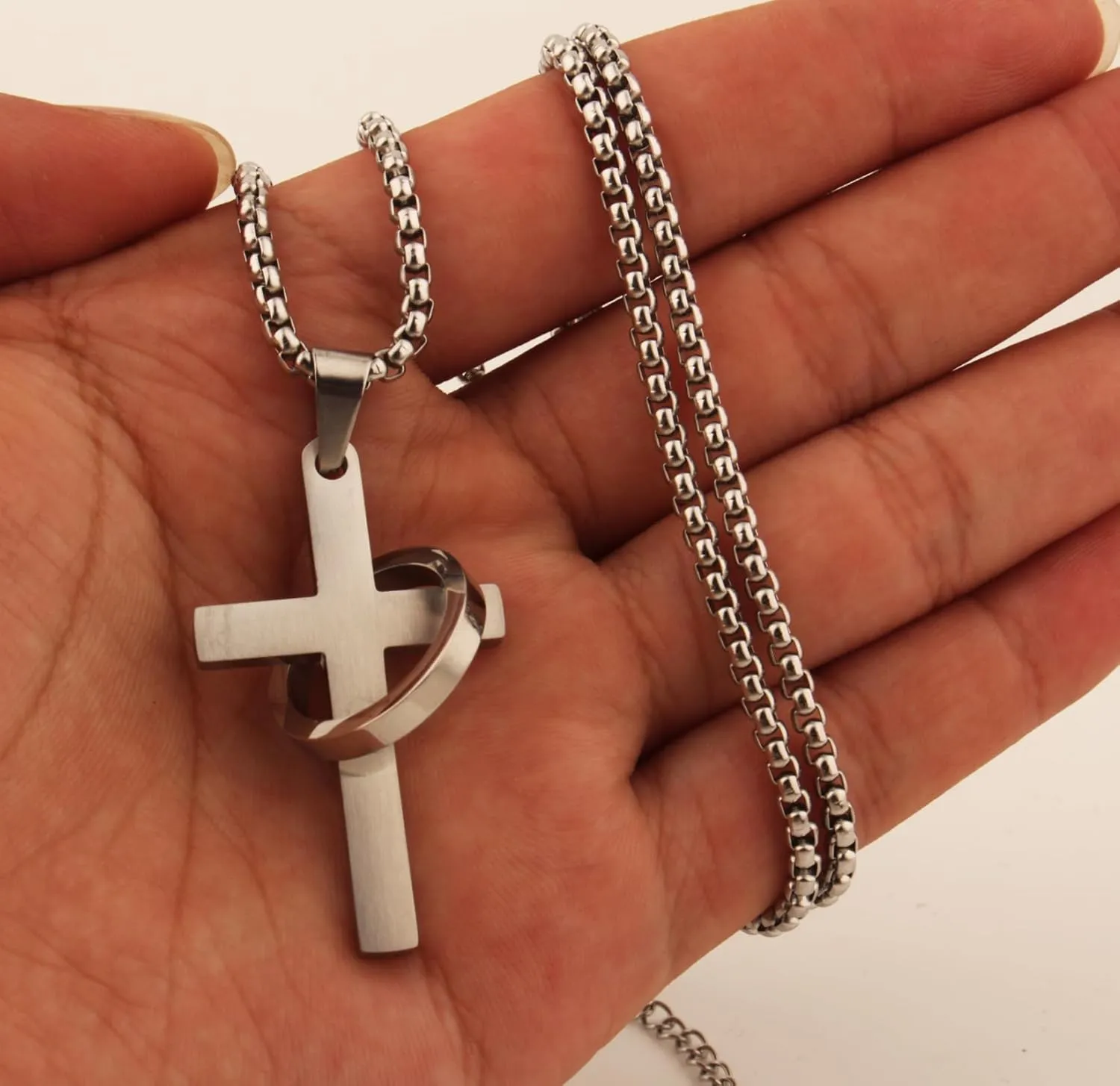 Cross Necklace for Men,Cross & Ring Halo Stainless Steel Pendant Necklace with 23.6 1.96" Chain