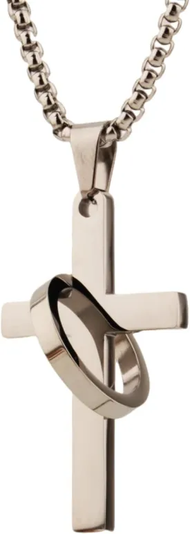 Cross Necklace for Men,Cross & Ring Halo Stainless Steel Pendant Necklace with 23.6 1.96" Chain