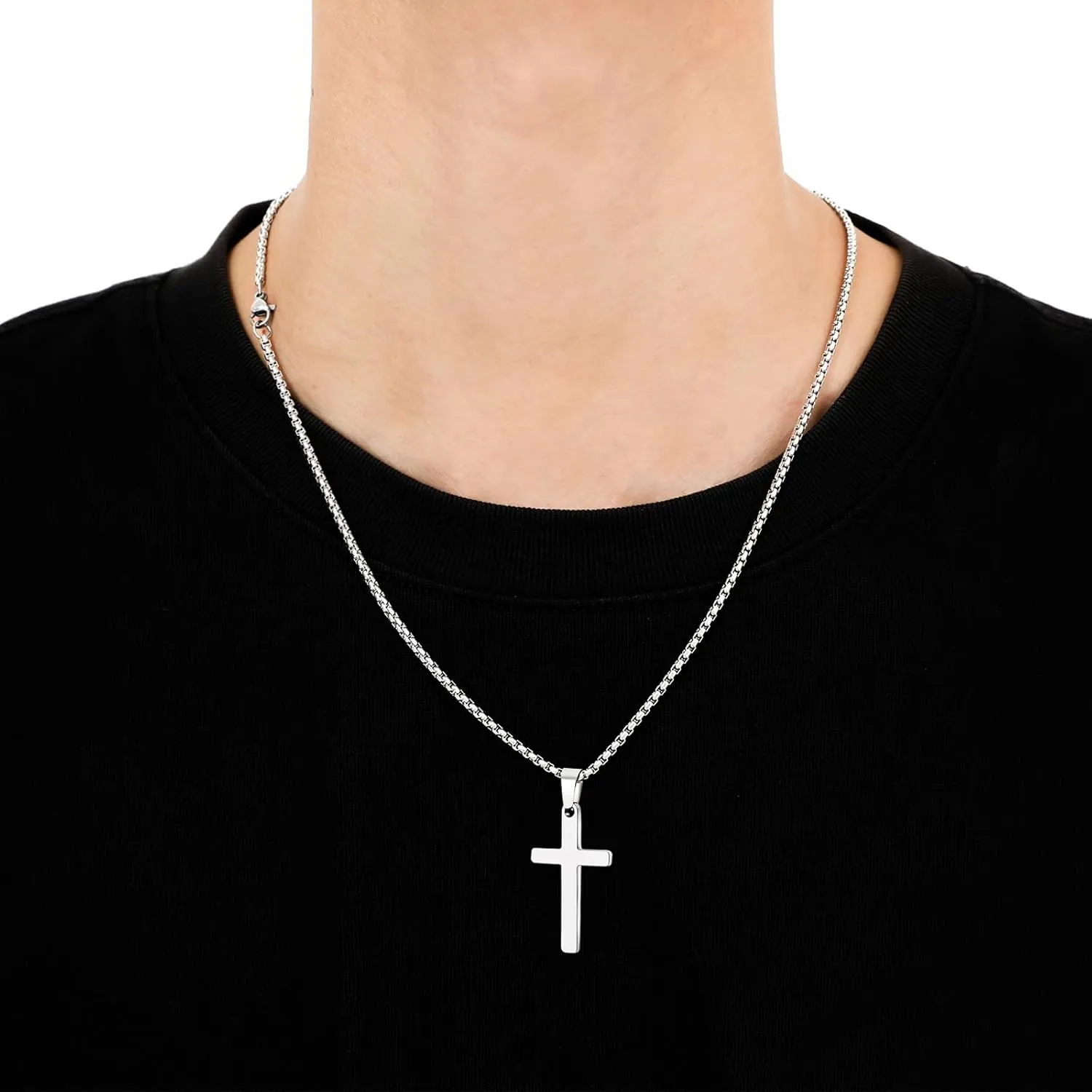 cross necklace for Mens and womens gold silver black stainless steel silver Cross Pendant Necklace Simple Cute Necklaces for men and Women Gold Jewelry 16-18-20-22-24-30 inches
