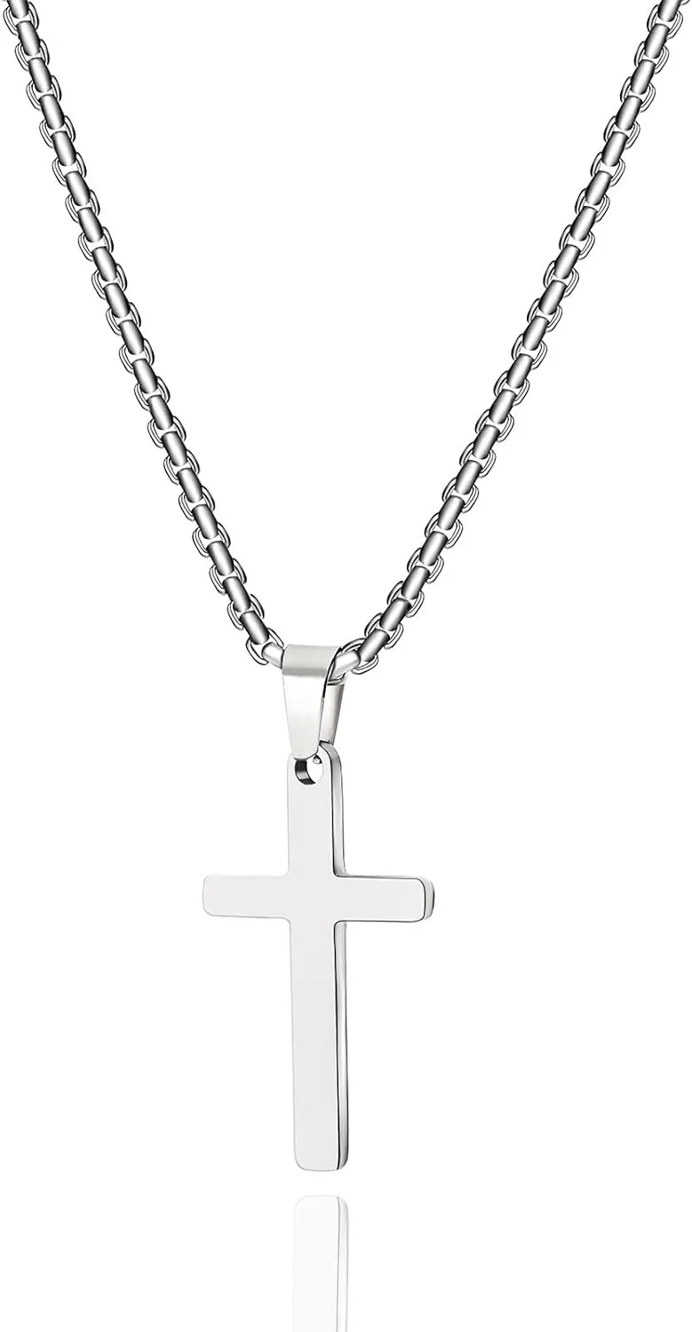cross necklace for Mens and womens gold silver black stainless steel silver Cross Pendant Necklace Simple Cute Necklaces for men and Women Gold Jewelry 16-18-20-22-24-30 inches