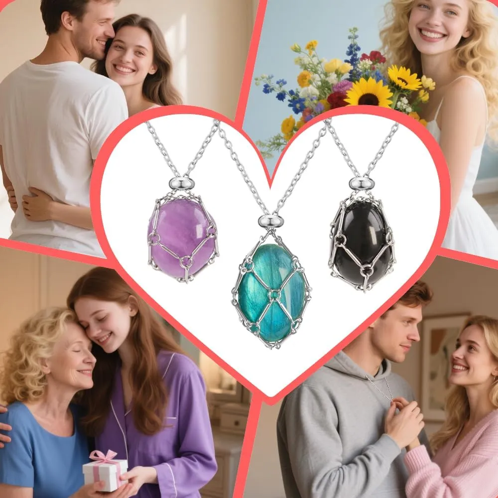 Crystal Holder Necklace - Stainless Steel Cage for Stone, Crystal Cage Necklace for Women Men Adjustable Length