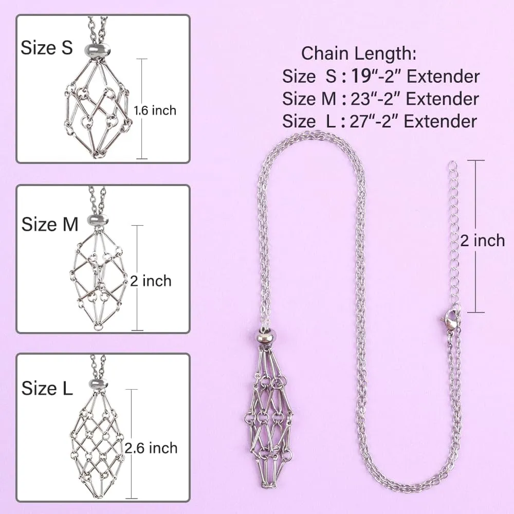 Crystal Holder Necklace - Stainless Steel Cage for Stone, Crystal Cage Necklace for Women Men Adjustable Length