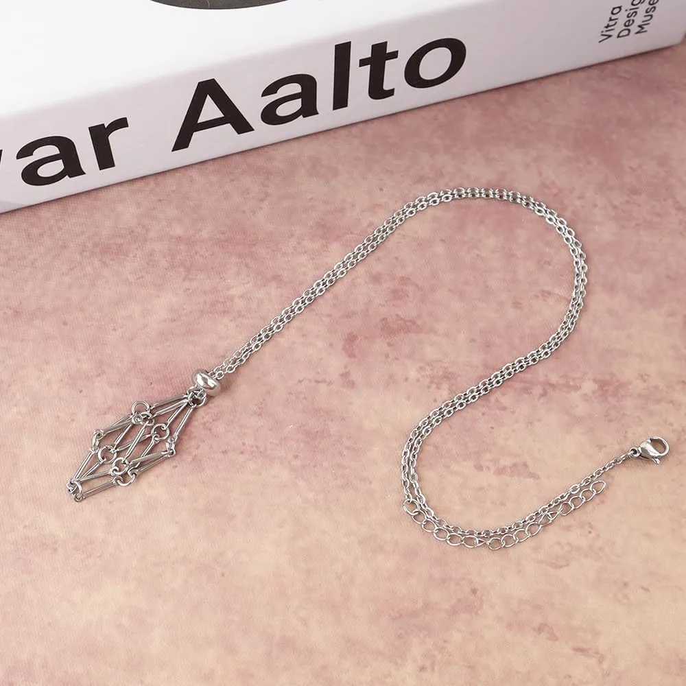 Crystal Holder Necklace - Stainless Steel Cage for Stone, Crystal Cage Necklace for Women Men Adjustable Length