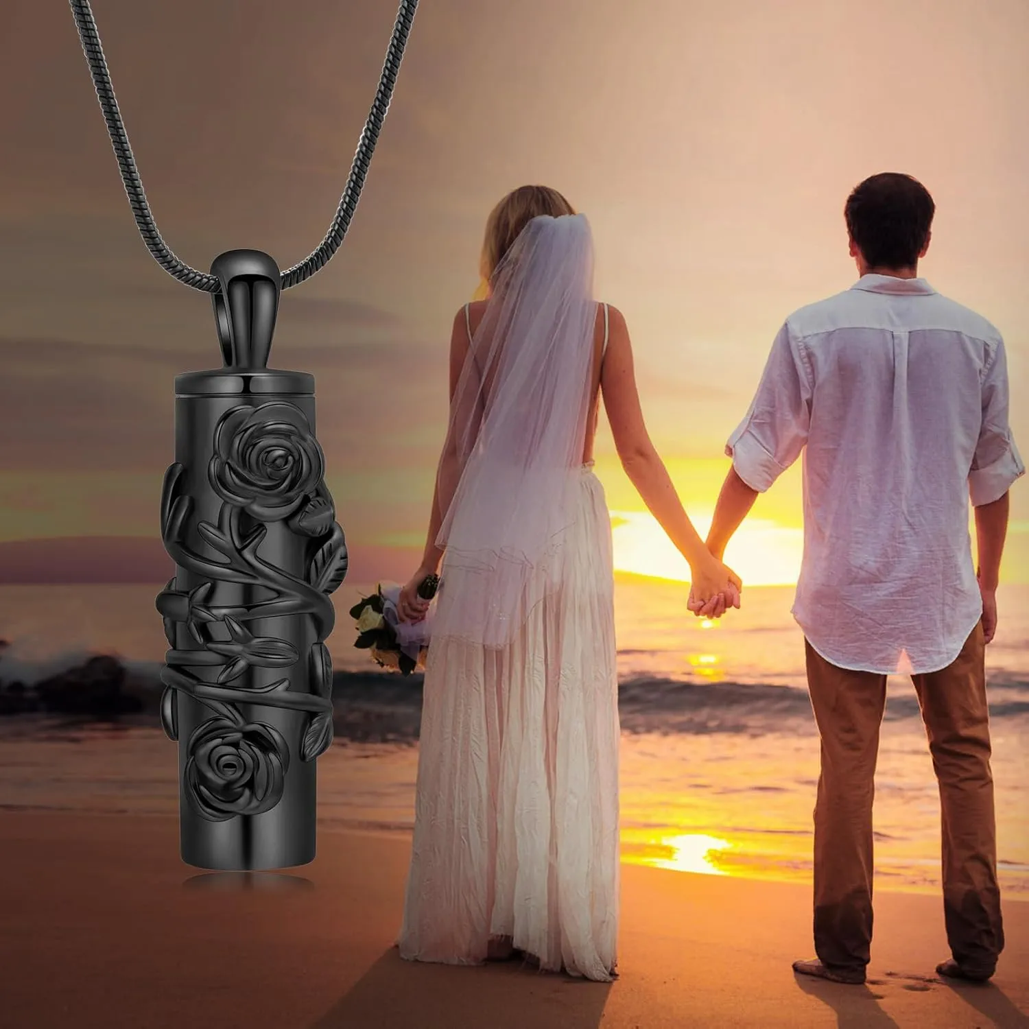 Cylinder Urn Necklace for Ashes Roseflower Cremation Jewelry Urn Ashes Necklace for Women Men Memorial Keepsake Necklace of Loved One