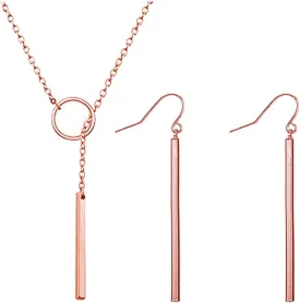 Dcfywl731 Minimal Dainty Gold Plated Dangle Earrings Layered Bar Pendant Neckalce Gold Long Y-Necklace Gold Earrings and Necklaces Set Delicate Lariat Chain Jewelry for Women
