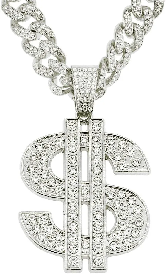 Dollar Sign Necklaces, Money Chain Plated Chain for Men with Dollar Sign Pendant Necklace, Hip Hop Dollar Necklace