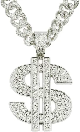 Dollar Sign Necklaces, Money Chain Plated Chain for Men with Dollar Sign Pendant Necklace, Hip Hop Dollar Necklace