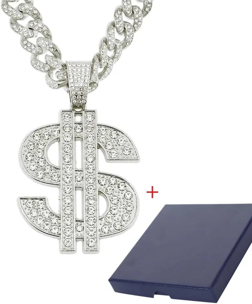 Dollar Sign Necklaces, Money Chain Plated Chain for Men with Dollar Sign Pendant Necklace, Hip Hop Dollar Necklace