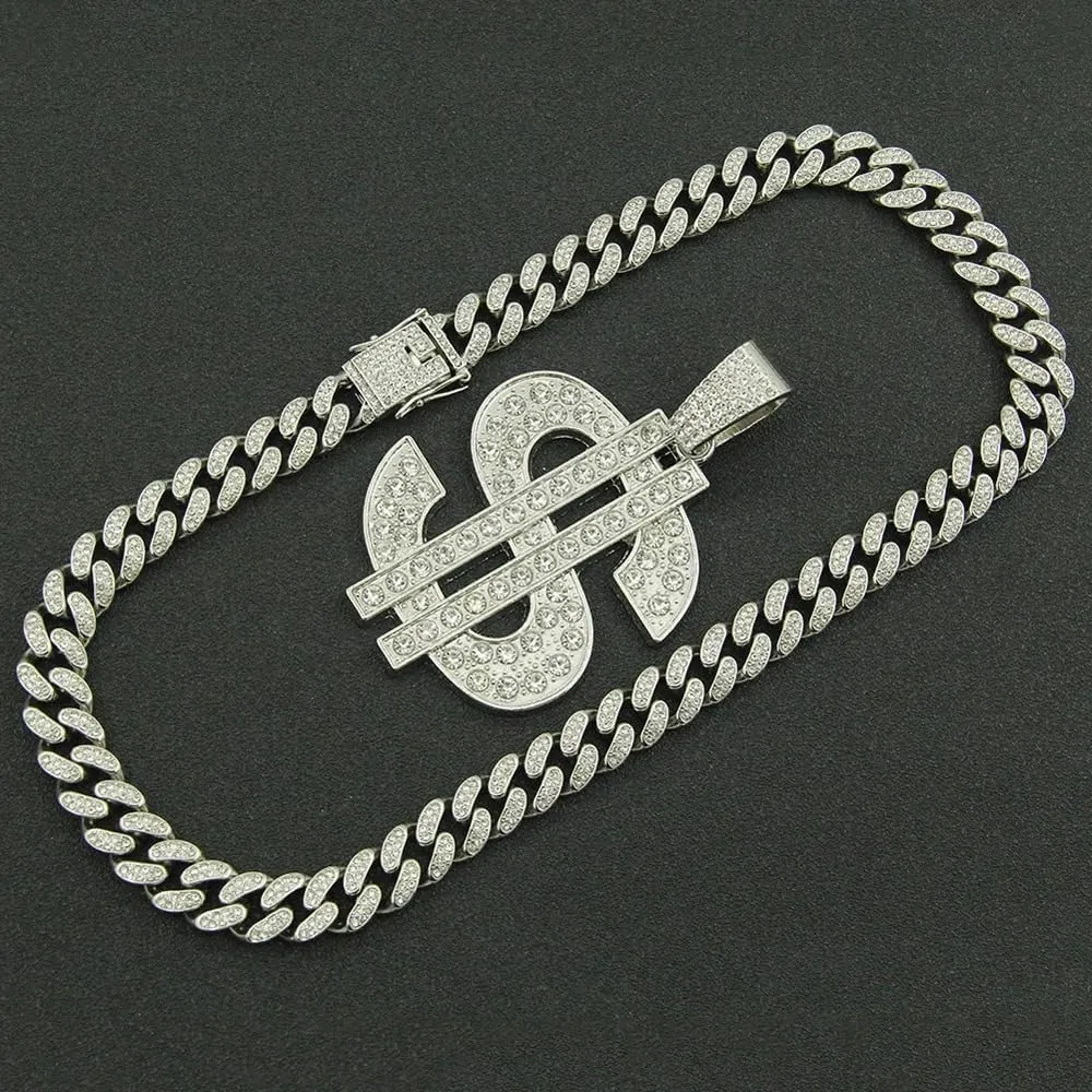 Dollar Sign Necklaces, Money Chain Plated Chain for Men with Dollar Sign Pendant Necklace, Hip Hop Dollar Necklace