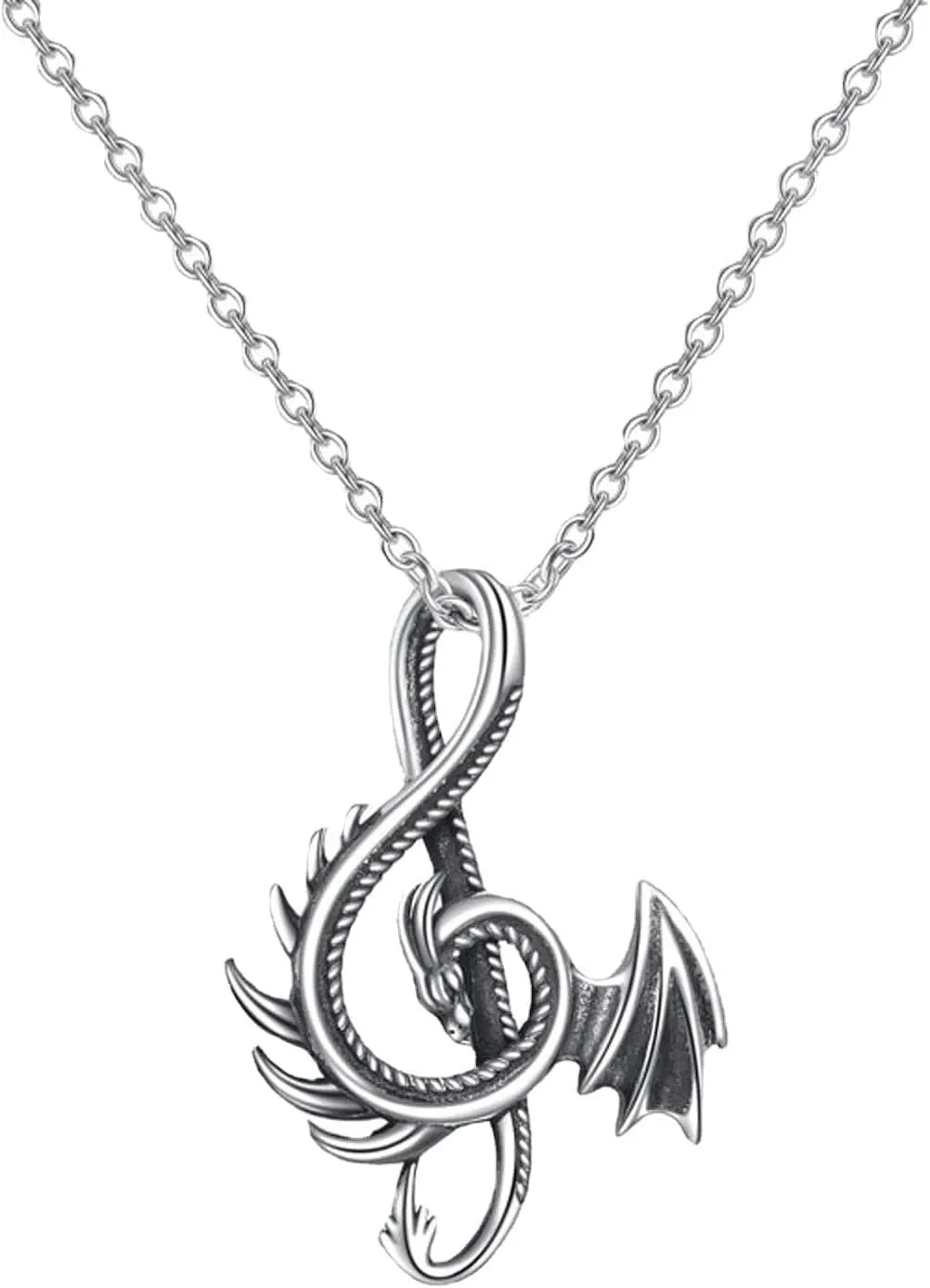 Dragon Music Note Pendant Necklace for Women Men Punk Cool Personalized Pterodactyl Animal Flying Wings Dragons Vintage Chain Necklace for Halloween Party Birthday Fashion Jewelry Gifts
