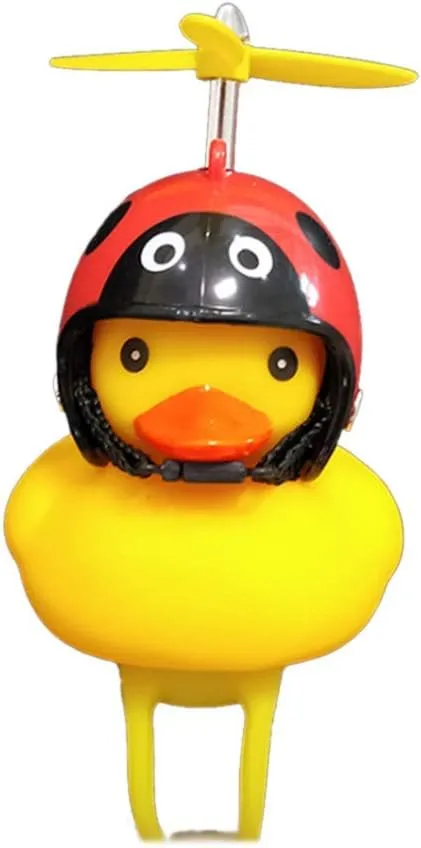 Duck Bike Bell, Rubber Bike Horn, Cute Yellow Duck Bicycle Decorations, Squeeze Duck Bicycle Horns with Propeller Helmet