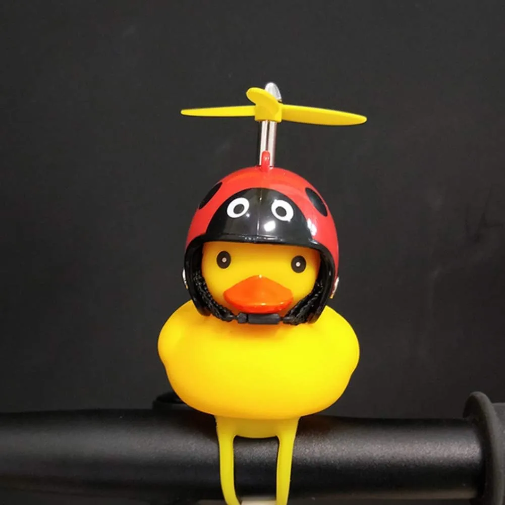 Duck Bike Bell, Rubber Bike Horn, Cute Yellow Duck Bicycle Decorations, Squeeze Duck Bicycle Horns with Propeller Helmet