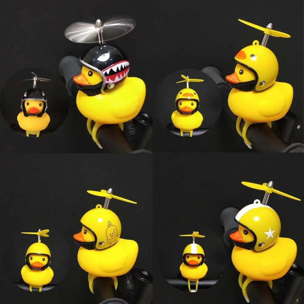 Duck Bike Bell, Rubber Bike Horn, Cute Yellow Duck Bicycle Decorations, Squeeze Duck Bicycle Horns with Propeller Helmet