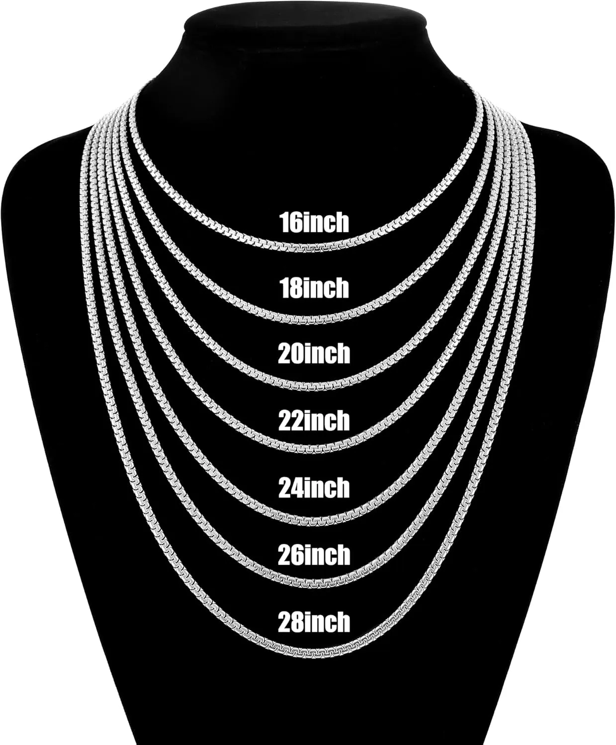 Fiusem Flat Box Chains for Men, 2.5/3/4/4.5/5mm Silver Tone Box Chain Necklace, Stainless Steel Necklaces for Men and Women 16-28 Inches, Jewelry Gift