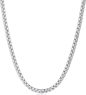 Fiusem Flat Box Chains for Men, 2.5/3/4/4.5/5mm Silver Tone Box Chain Necklace, Stainless Steel Necklaces for Men and Women 16-28 Inches, Jewelry Gift