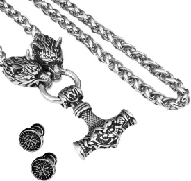 FKOJMH Viking hammer necklace Norse Nordic Pendant Amulet Talisman Jewelry Gift For Men Women??Viking Runes Stud Earrings for Men Silver??Vintage Amulet Jewelry Gift with Delicate Box