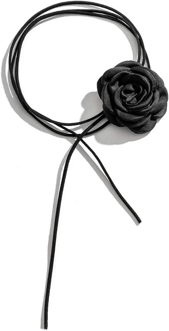 Flower Choker Necklace for Women - Adjustable Lace-up Design Handmade Velvet Floral Choker Necklace, Elegant Summer Necklace for Weddings, Parties, and Holiday