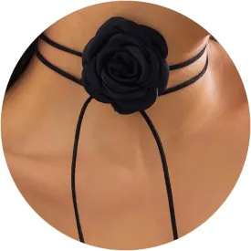 Flower Choker Necklace for Women - Adjustable Lace-up Design Handmade Velvet Floral Choker Necklace, Elegant Summer Necklace for Weddings, Parties, and Holiday