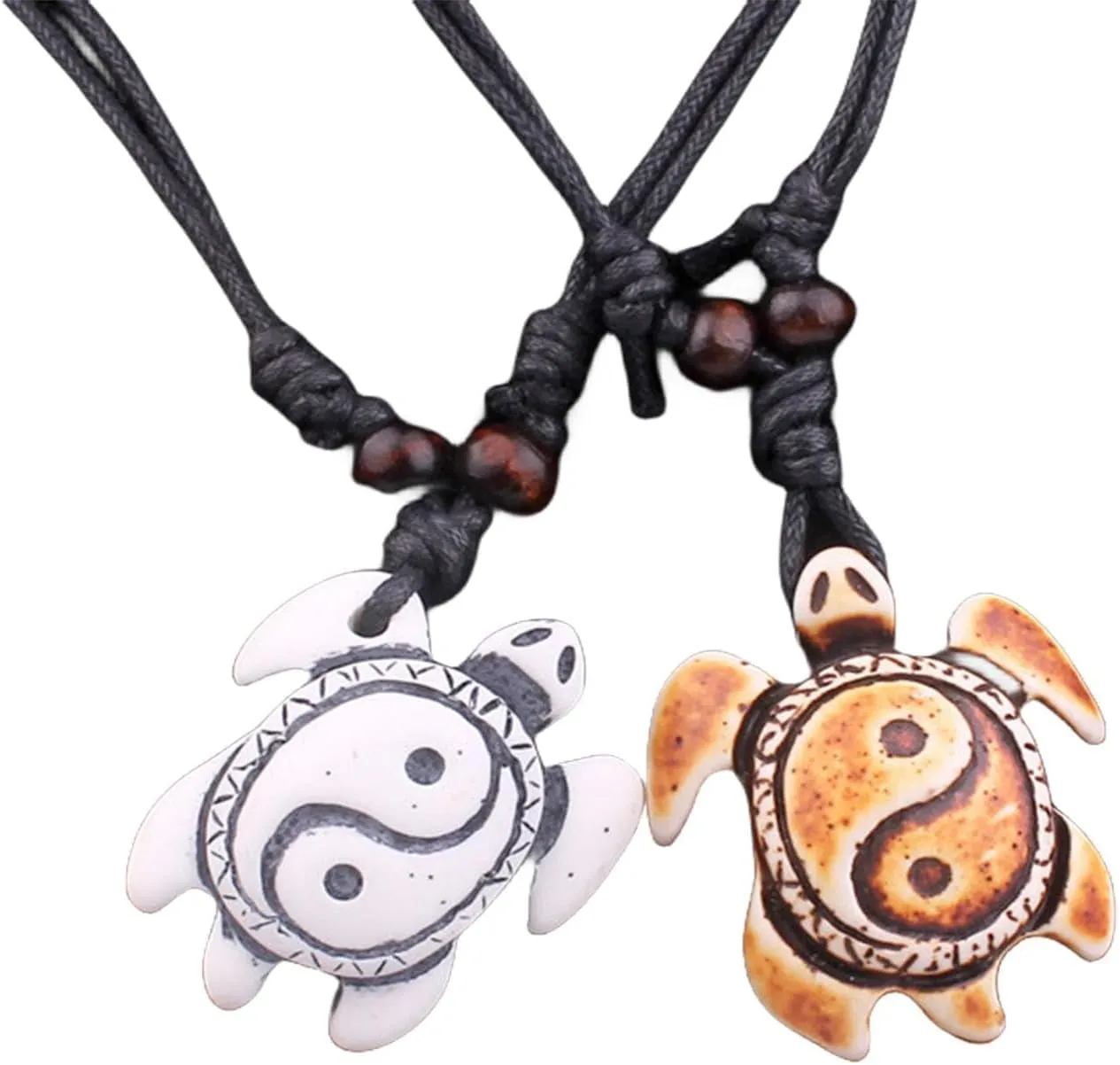 Handmade Hawaiian Turtle Shark Teeth Adjustable Wax Rope Chain Vintage Necklace Couple Friendship Summer Beach Surfer Bohemian Lucky Protection Jewelry for Men Women