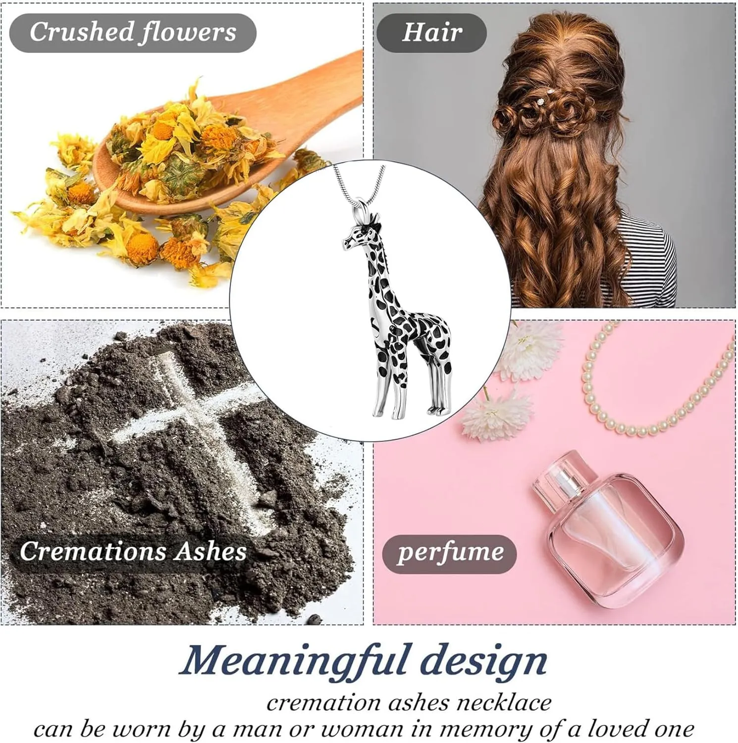 Hearbeingt Giraffe Cremation Ashes Jewelry Keepsake Pendant Necklace for Women Men Stainless Steel Urn Necklace for Ashes