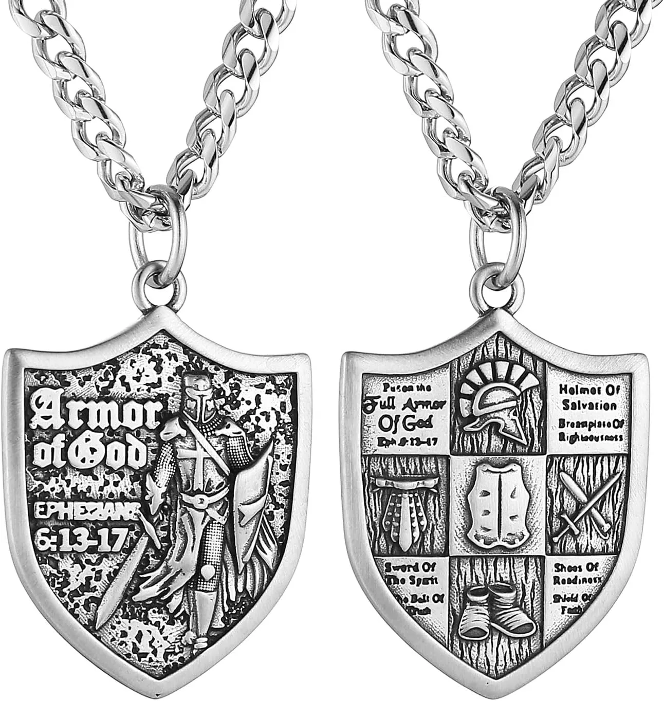 HZMAN Knights Templar Necklace for Men Stainless Steel Medieval Red Cross Shield Medal Pendant Jewelry Gift (Silver)