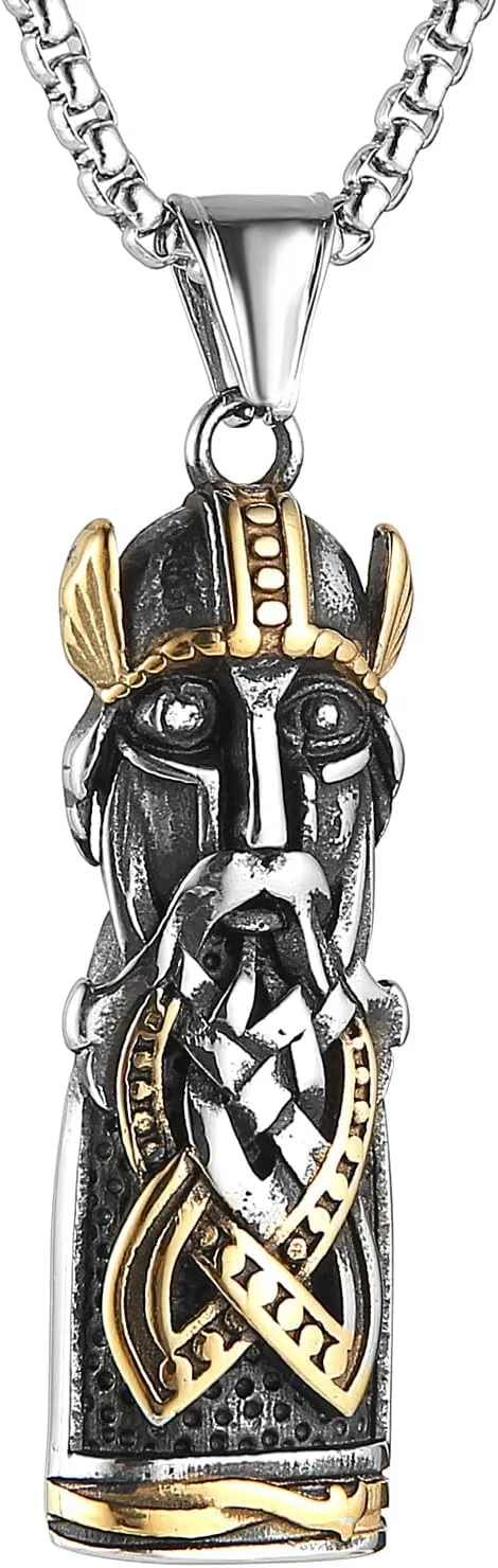 HZMAN Nordic Viking Odin Necklace for Men Retro Stainless Steel Portrait of Odin Pendant Necklace Jewelry Gift