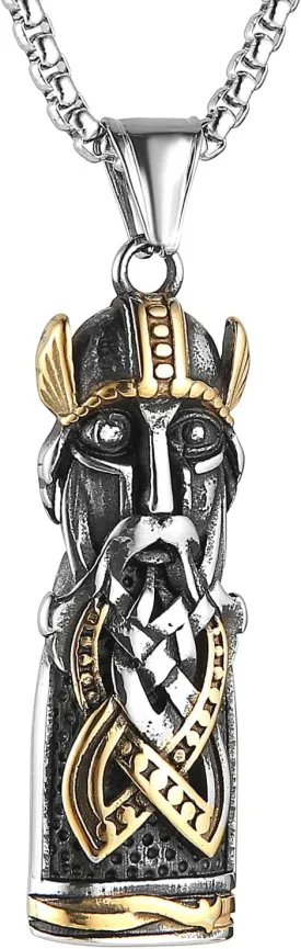 HZMAN Nordic Viking Odin Necklace for Men Retro Stainless Steel Portrait of Odin Pendant Necklace Jewelry Gift