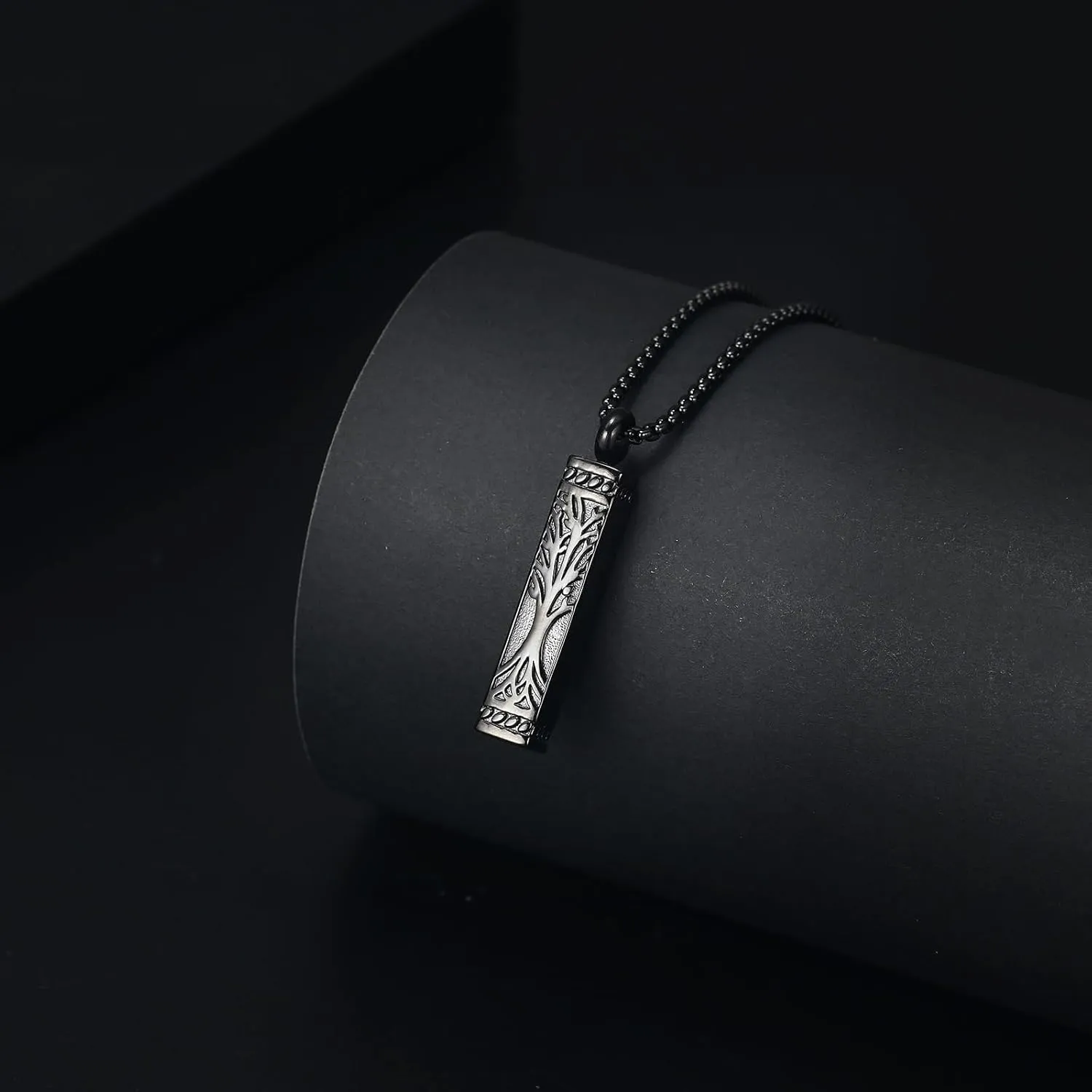 Imrsanl Tree of Life Urn Necklace for Men Women Bar Cremation Jewelry for Ashes Keepsake Ashes Necklace Pendent