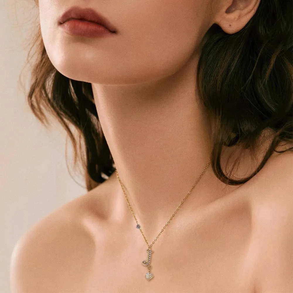 Initial Gold Necklace Personalized Stainless Steel Letter Pendant Zircon Gemstones Jewelry Gift for Her